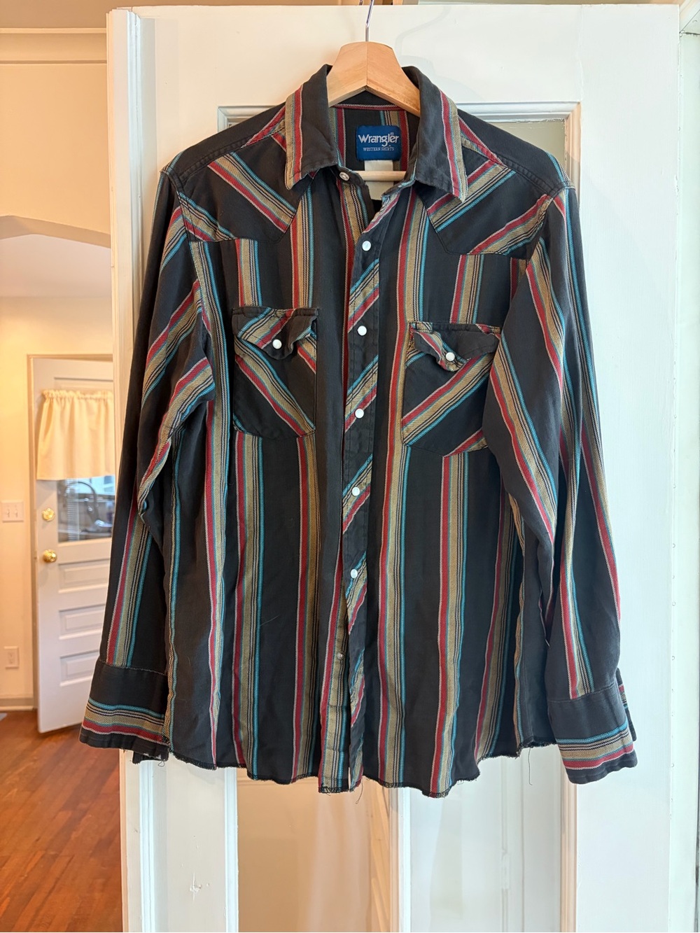 Vintage Wrangler Black Striped Western Pearl Snap Shirt